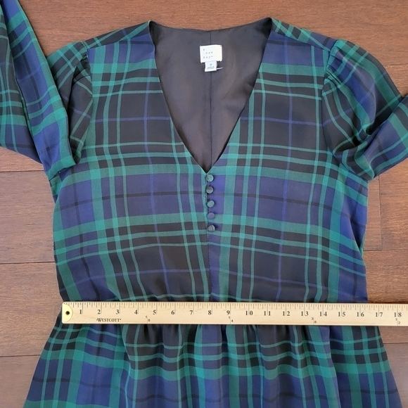 A New Day Green & Blue Tartan Plaid Long Sleeve V-Neck Midi Dress Women's Size S - Picture 11 of 13